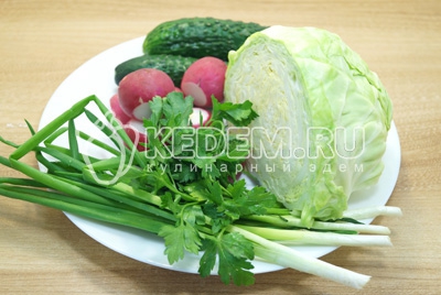 Салат из капусты, редиса и огурцов