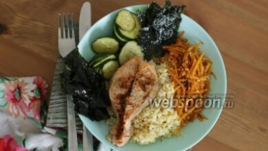 Photo of Боул с булгуром, овощами, рыбой, чипсами нори